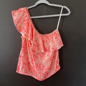 Pink Floral One Shoulder Blouse